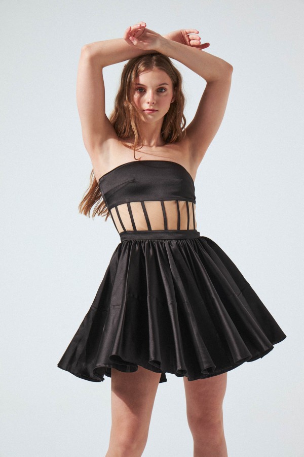 SCHWARZE TAILLE BALENT GESTREIFT BLUMENROCK STAP KURZ ELB - 2