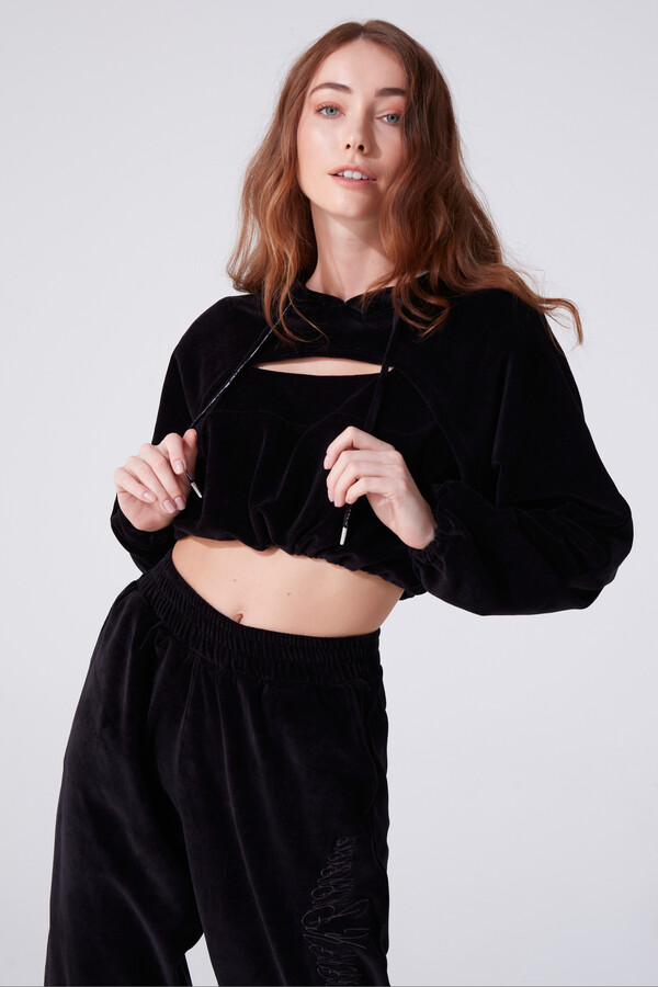 Schwarzer Kapuzen-Sweatshirt mit Brustdetails - 1