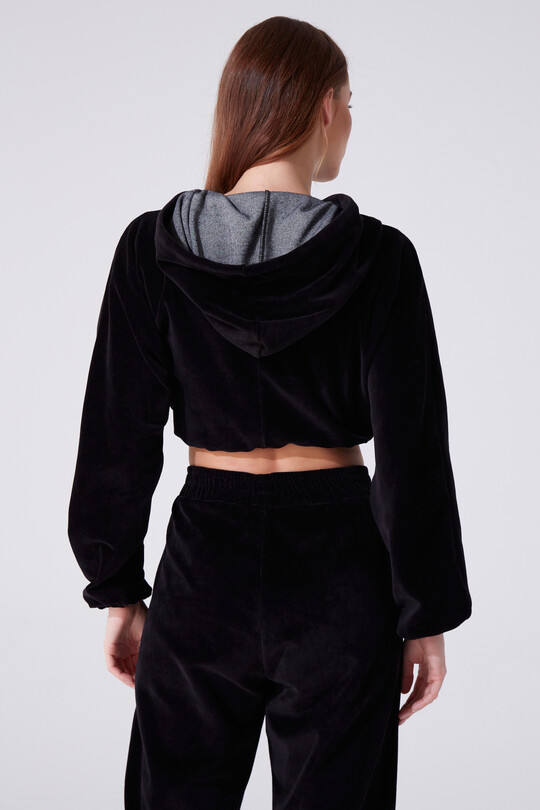 Schwarzer Kapuzen-Sweatshirt mit Brustdetails - 3