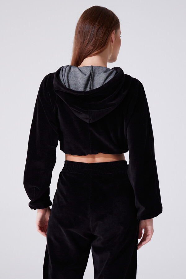 Schwarzer Kapuzen-Sweatshirt mit Brustdetails - 3