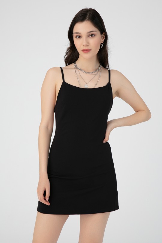 Schwarzes Hürrem Mini Kleid mit gebundenem Rücken - 4