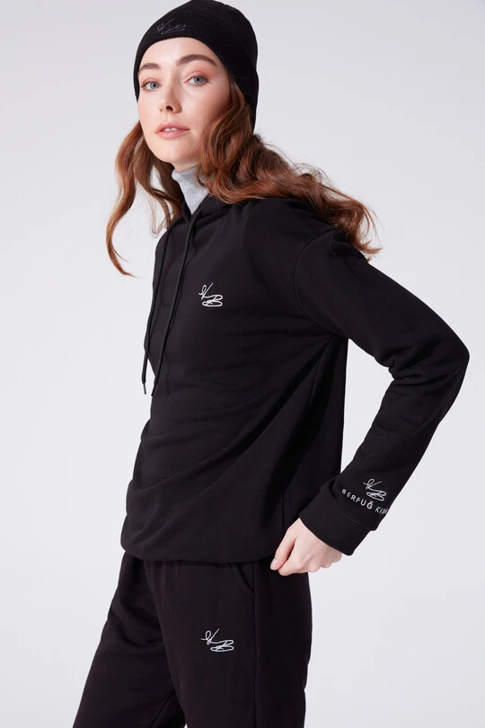 Schwarzes Kapuzen-Sweatshirt mit weitem Schnitt 