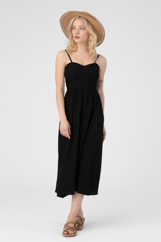 Schwarzes trägerloses Midi-Kleid 