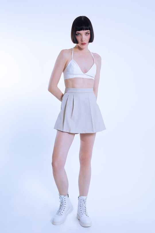 WHITE SHORT TRIANGLE CASTERED SHIRT - BERFUĞ KIRAN