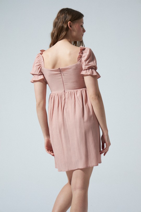 Powder Puff Sleeve Ruched Bust Draped Short Dress - 3