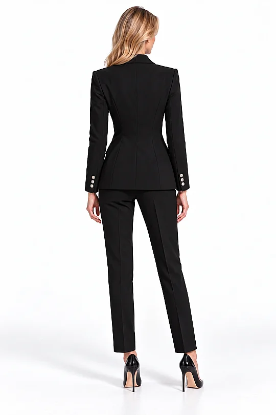 SİYAH GÜMÜŞ DÜĞME DETAYLI KRUVAZE BLAZER CEKET - 8