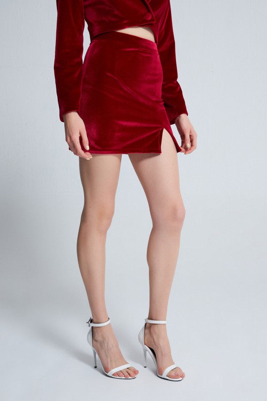 SLIP DETAILED VELVET SKIRT - BERFUĞ KIRAN (1)