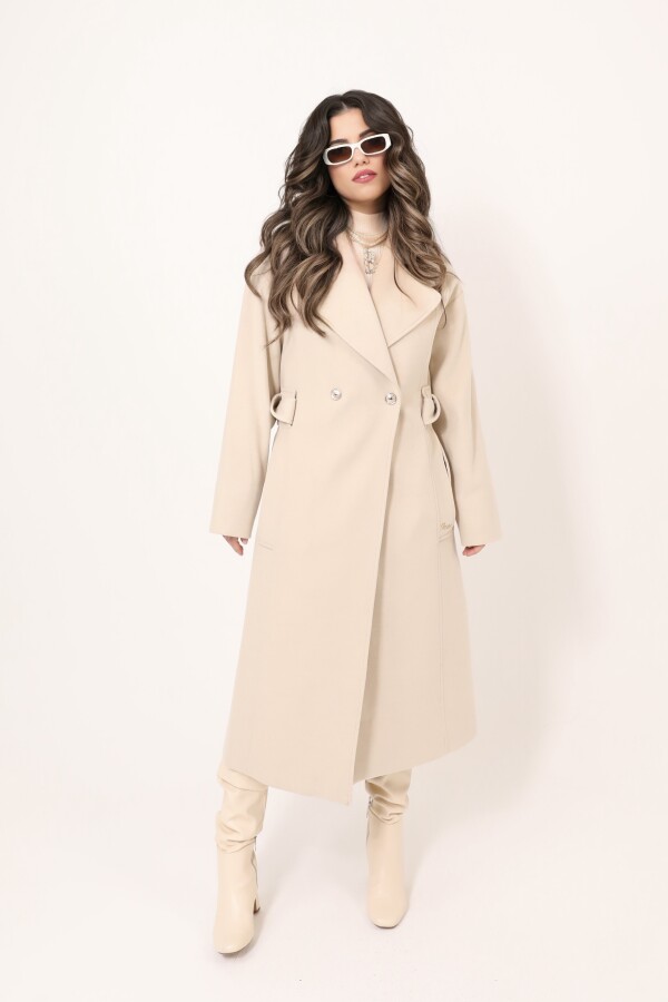 STONE DOUBLE-BREASTED COAT WITH DECORATIVE BUTTONS - 3