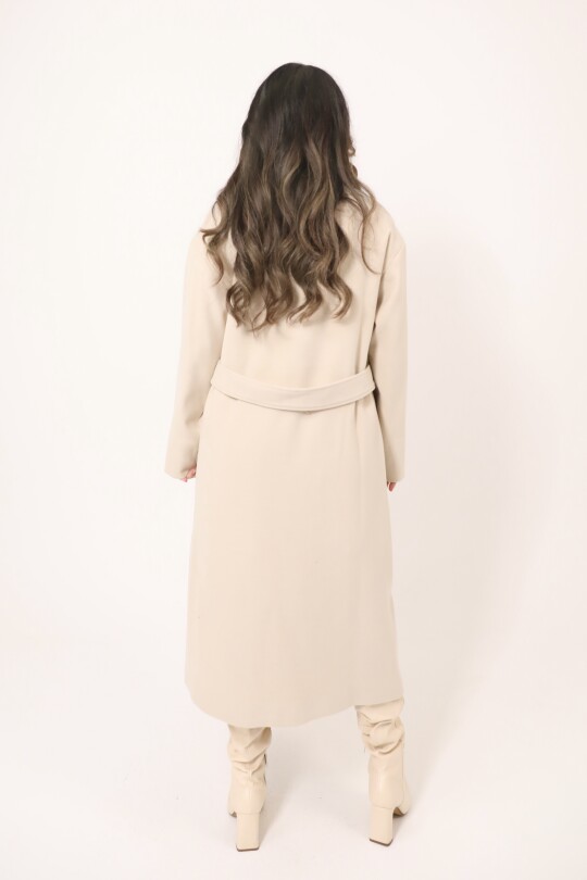 STONE DOUBLE-BREASTED COAT WITH DECORATIVE BUTTONS - 6