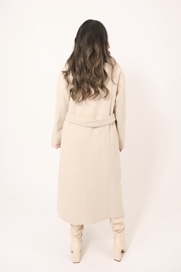 STONE DOUBLE-BREASTED COAT WITH DECORATIVE BUTTONS - 6