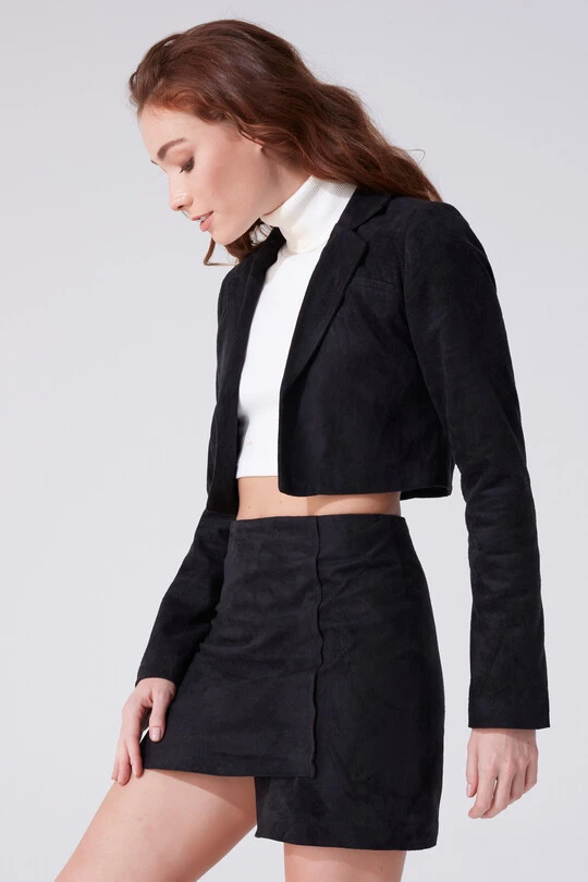 BLACK SUEDE ASYMMETRIC CUT MINI SKIRT - 2