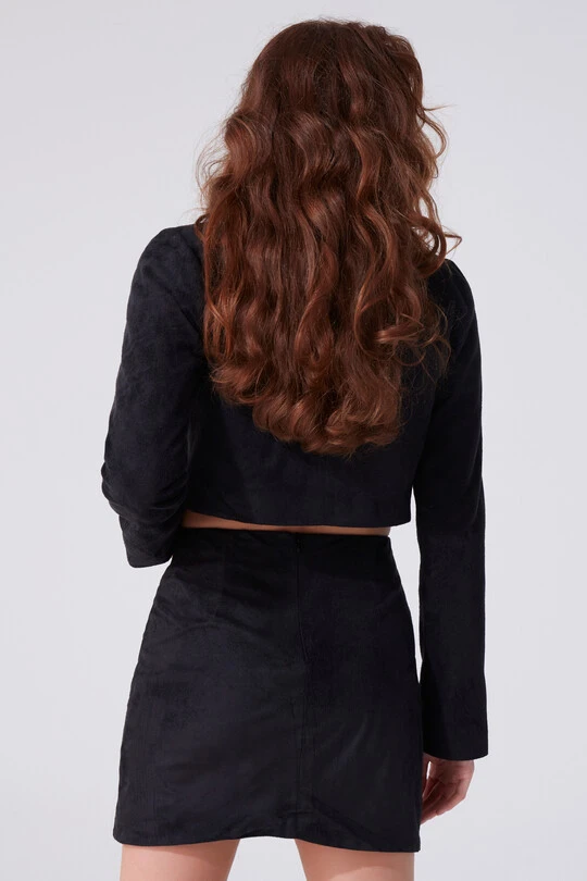 BLACK SUEDE ASYMMETRIC CUT MINI SKIRT - 3