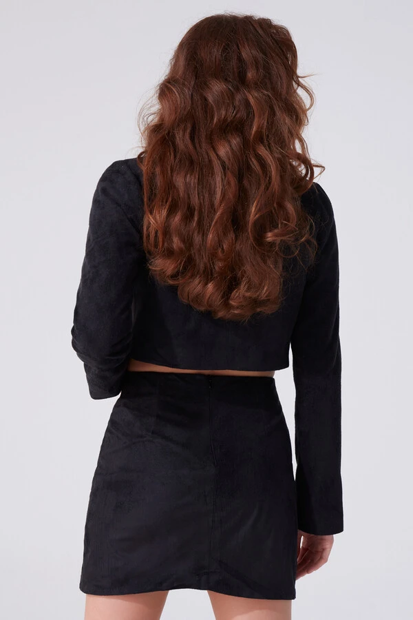 BLACK SUEDE ASYMMETRIC CUT MINI SKIRT - 3