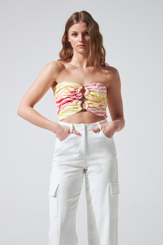 TWO BUCKLED FRONT STRAPLESS SHORT BUSTIER COLOR PATTERN - BERFUĞ KIRAN