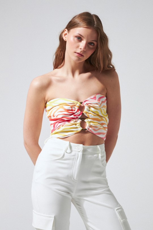 TWO BUCKLED FRONT STRAPLESS SHORT BUSTIER COLOR PATTERN - BERFUĞ KIRAN (1)