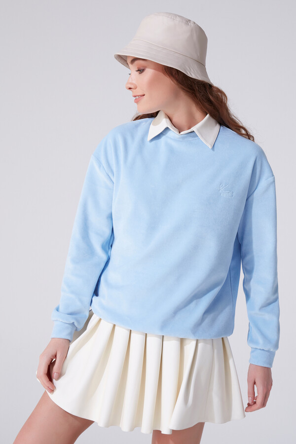 BLUE VELVET BICYCLE COLLAR LONG SLEEVE SWEATSHIRT - 1