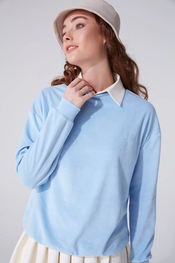 BLUE VELVET BICYCLE COLLAR LONG SLEEVE SWEATSHIRT - 2