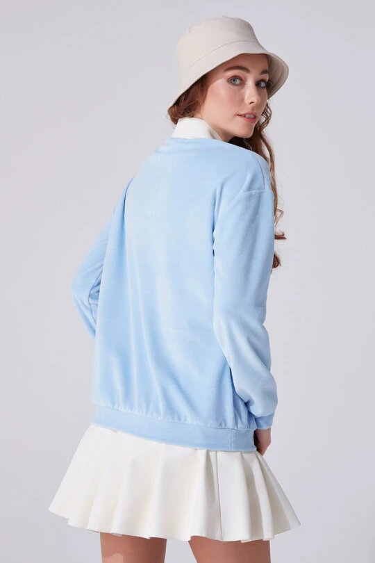 BLUE VELVET BICYCLE COLLAR LONG SLEEVE SWEATSHIRT - 3