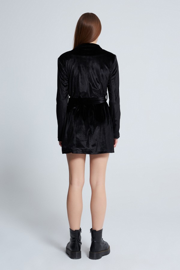 VELVET DRESS WITH WAIST BELT BLACK - 3