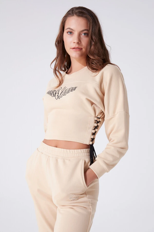  VİZON YANDAN BAĞLAMALI BİSİKLET YAKA UZUN KOLLU SWEAT - 2