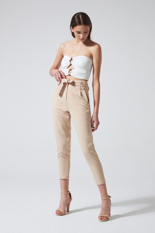 Vizonfarbene High-Waist Haremshose mit Taillengürtel 