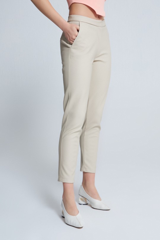 Vizonfarbene Leder Cigarette Hose - 3