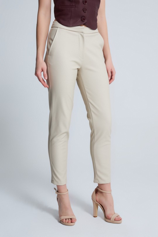 Vizonfarbene Leder Cigarette Hose - 4