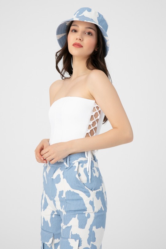 Weißes Bustier mit seitlichen Bindebändern - BERFUĞ KIRAN (1)