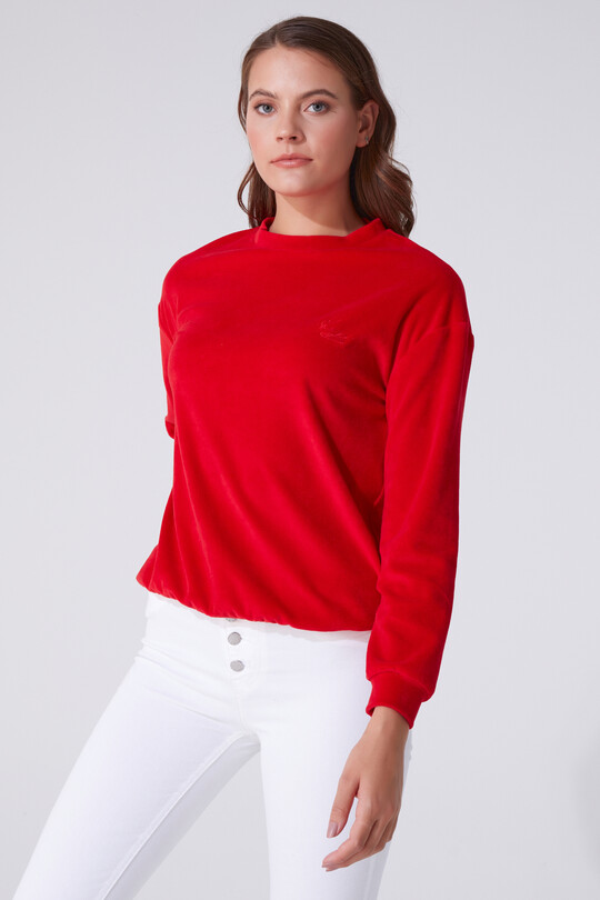 Weißes Samt Sweatshirt mit Rundhalsausschnitt und langen Ärmeln - 2