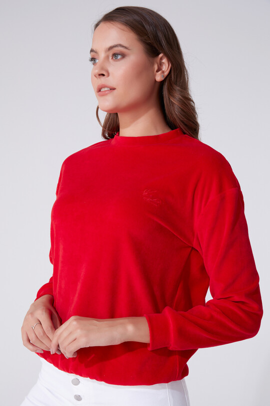 Weißes Samt Sweatshirt mit Rundhalsausschnitt und langen Ärmeln - 1