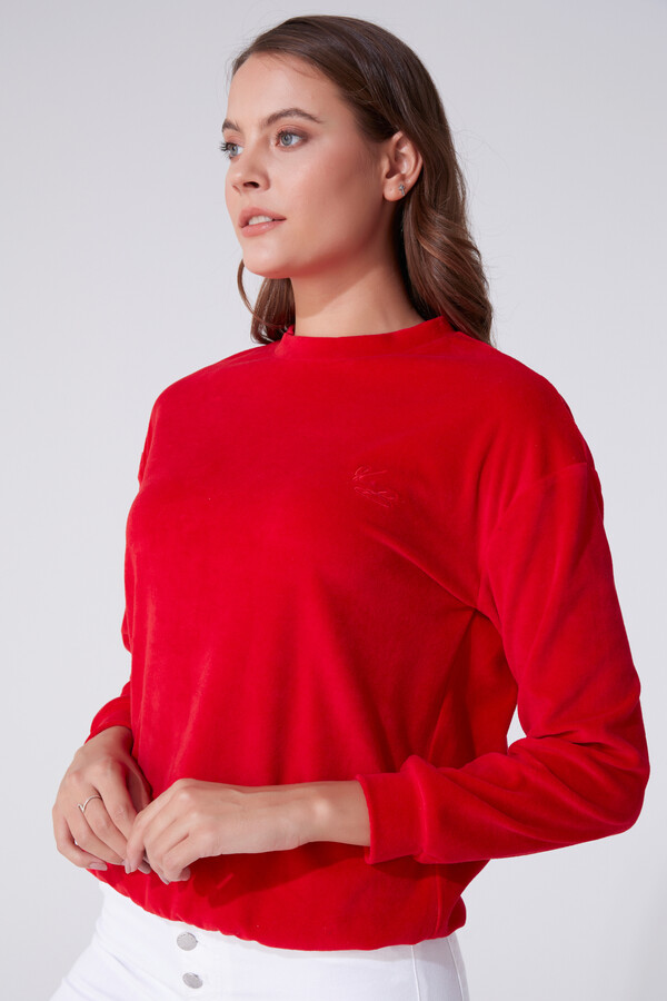 Weißes Samt Sweatshirt mit Rundhalsausschnitt und langen Ärmeln - 1