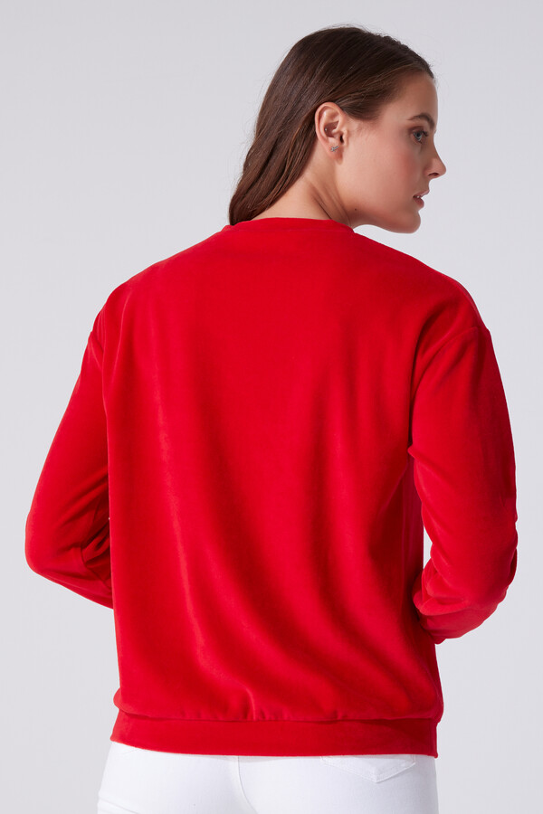 Weißes Samt Sweatshirt mit Rundhalsausschnitt und langen Ärmeln - 3