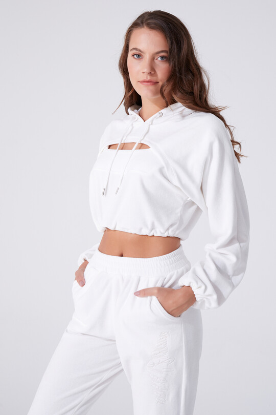Weißer Kapuzen-Sweatshirt mit Brustdetails - 1