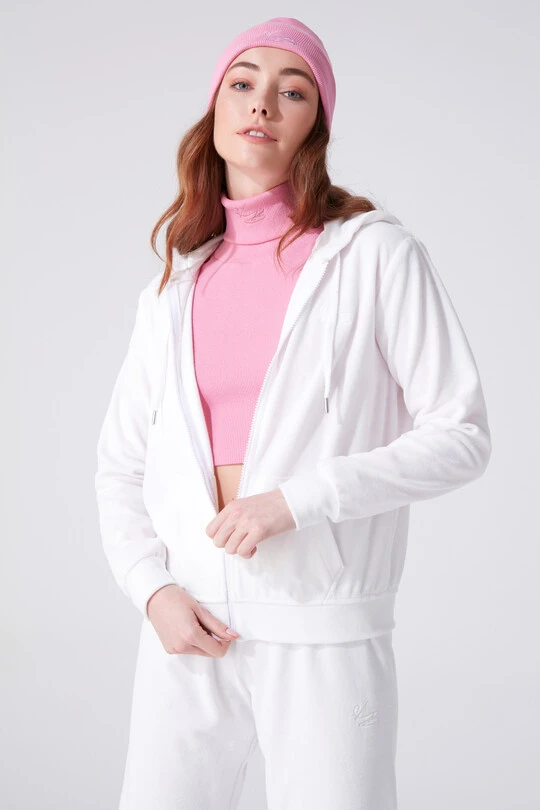 Weißes Samt-Sweatshirt mit Reißverschluss - 1