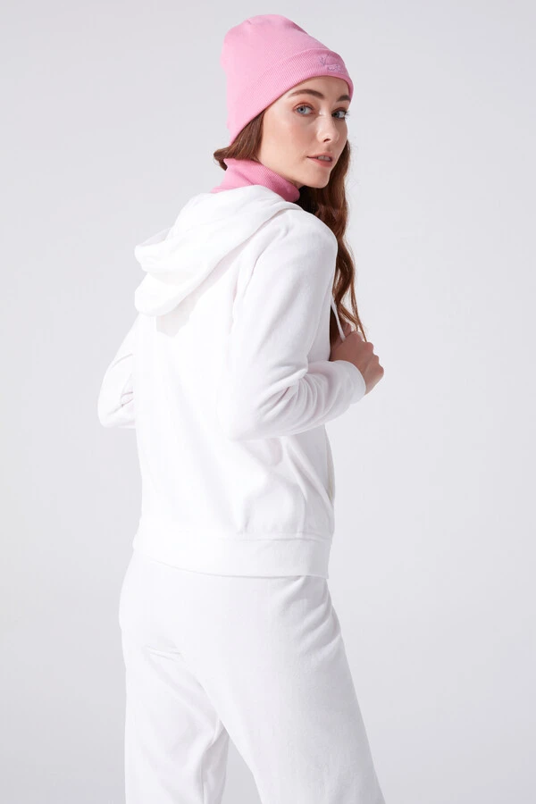 Weißes Samt-Sweatshirt mit Reißverschluss - 3