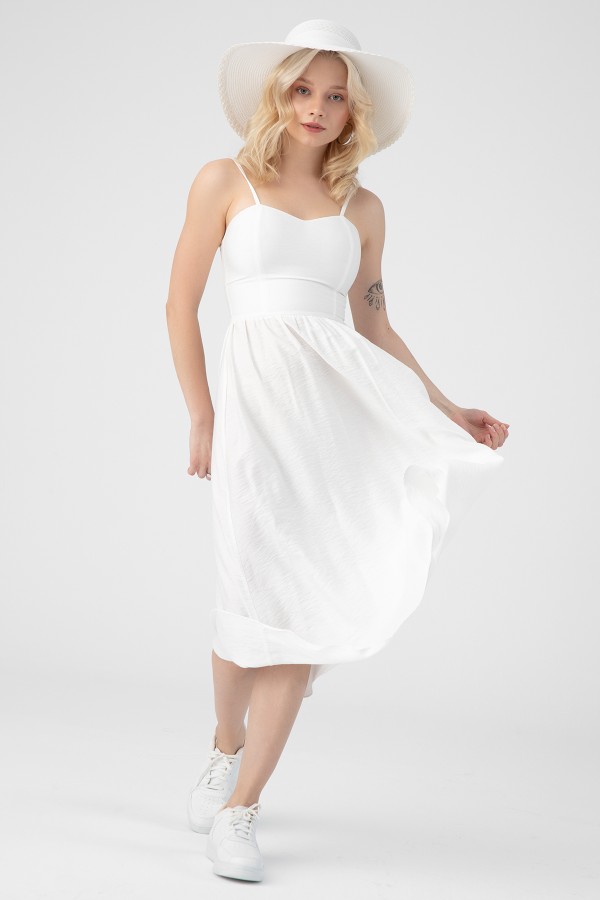 Weißes trägerloses Midi-Kleid - 1