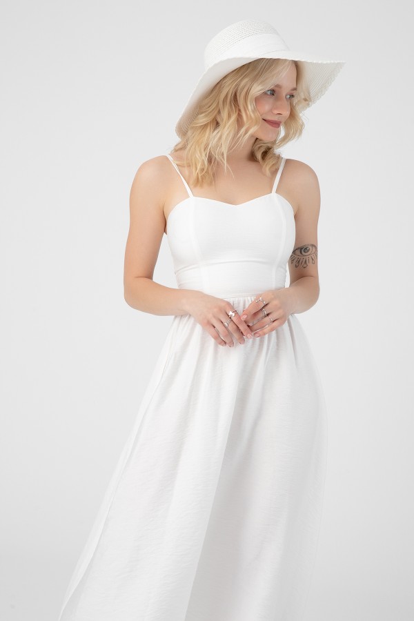 Weißes trägerloses Midi-Kleid - 3