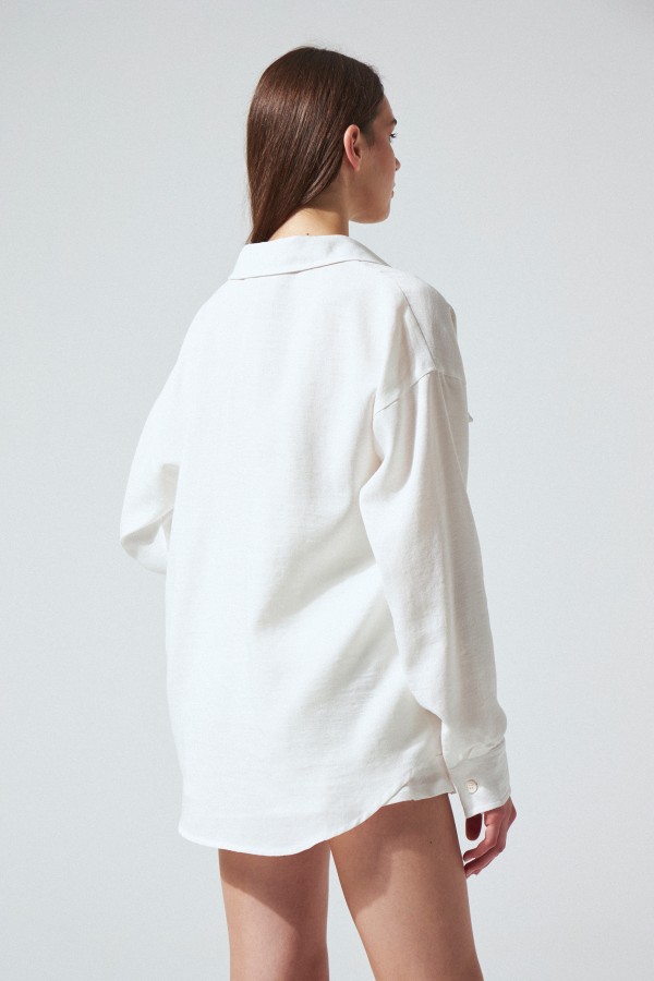 WHITE BUTTON-FRONT LINEN SHIRT - 3