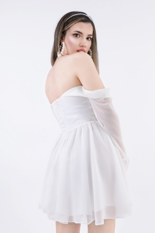 WHITE FRONT-TIED LONG-SLEEVE CHIFFON MINI DRESS - 6