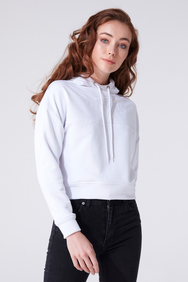 WHITE HOODED CROP SWEATSHIRT - BERFUĞ KIRAN
