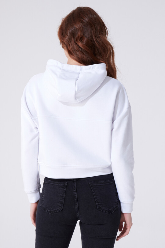 WHITE HOODED CROP SWEATSHIRT - 3