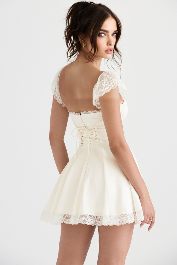 WHITE LACE DRESS WITH FLOUNCED SKIRT - 5