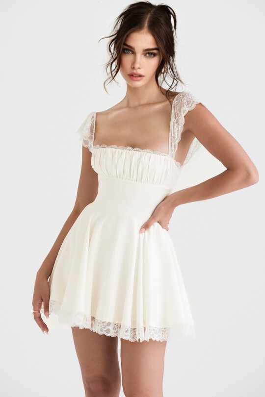 WHITE LACE DRESS WITH FLOUNCED SKIRT - 6