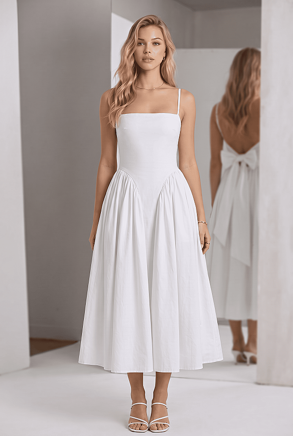 White midi dress with open back and bow detail - 1