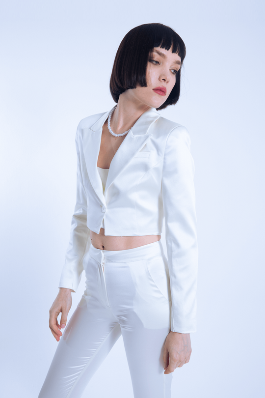 White Short Satin Jacket 