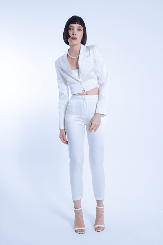 White Short Satin Jacket - 2