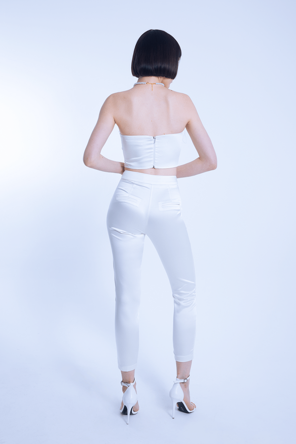 WHITE STRAPLESS SHORT SATIN BUSTIER - 3