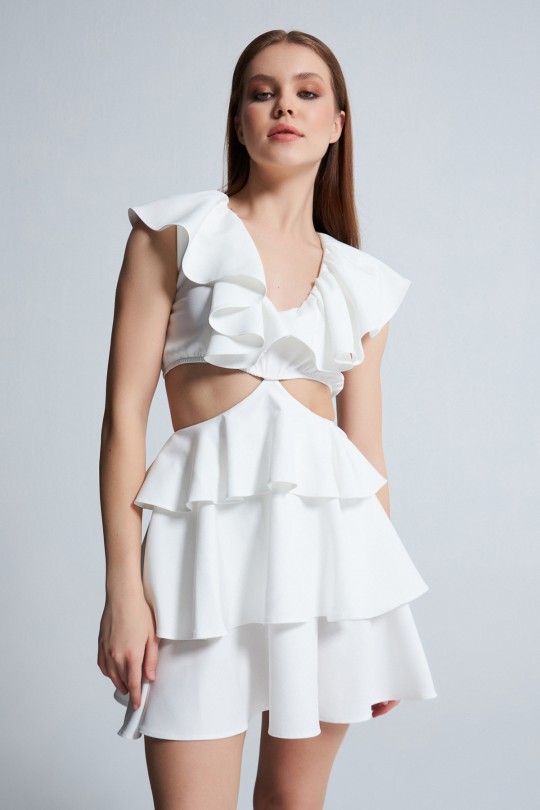 V-BREAST DECOLATE HÜRREM FLOOR FLOOR DRESS WHITE - 2